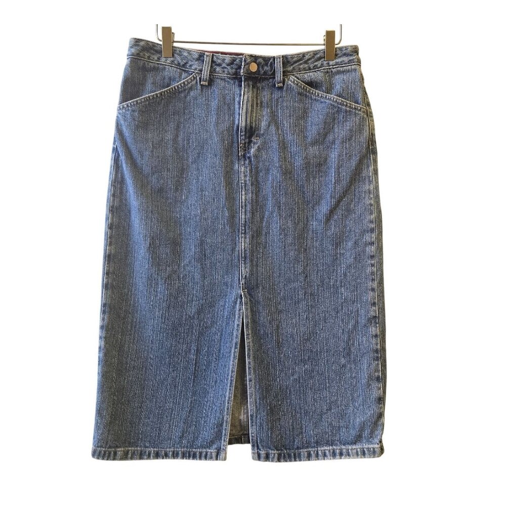 Y2K Vintage Made in USA Tommy Hilfiger Skirt Womens 8 Blue Denim Painter‎ Slim